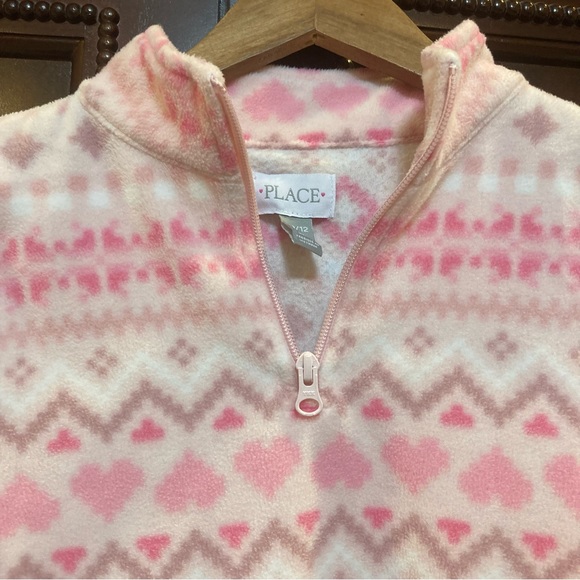 Children’s Place Pull Over Zip Pink Hearts Fleece Sweatshirt, Size 10-12 Kids - Picture 5 of 5